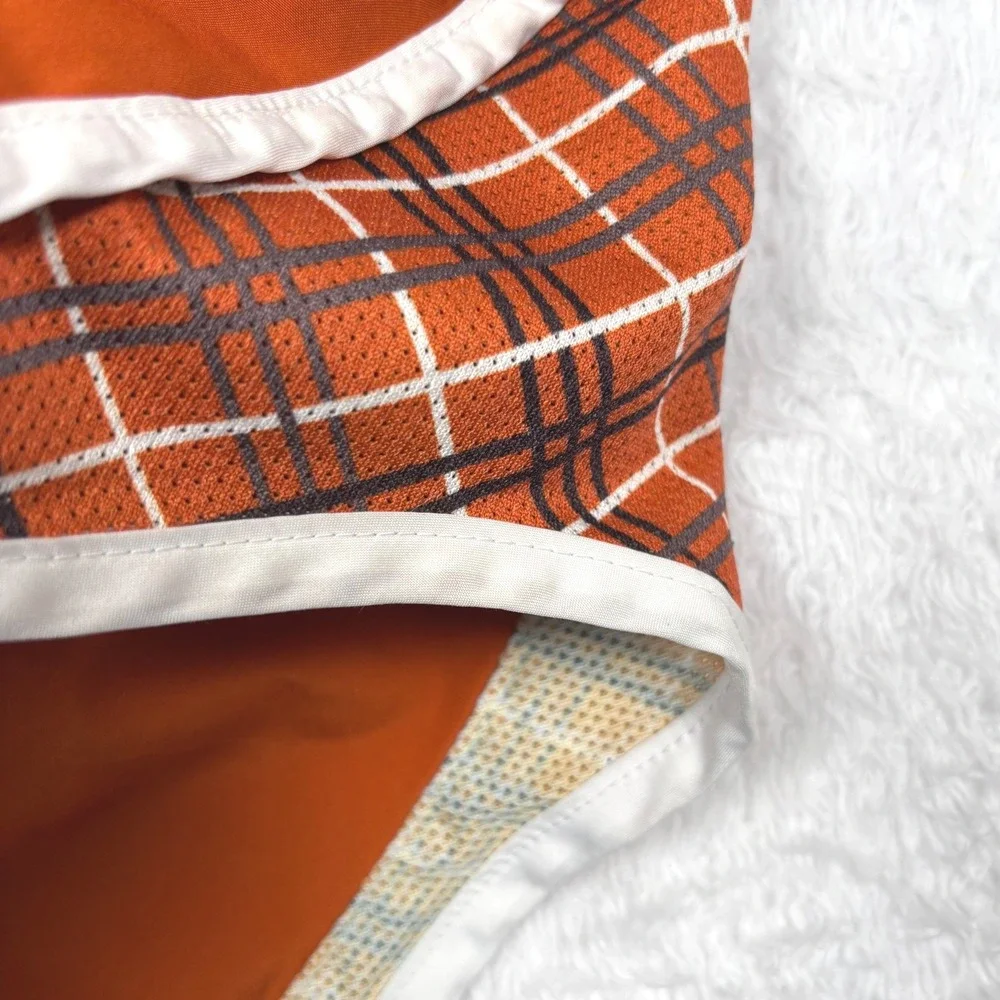 VTG 90s Nike Texas Longhorns Running Shorts Womens L‎ Orange Plaid Dri-Fit  RARE